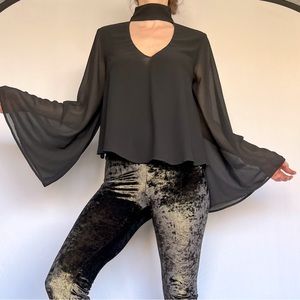 Revolve Show Me Your Mumu 70s blouse with sheer bell sleeves black size Small